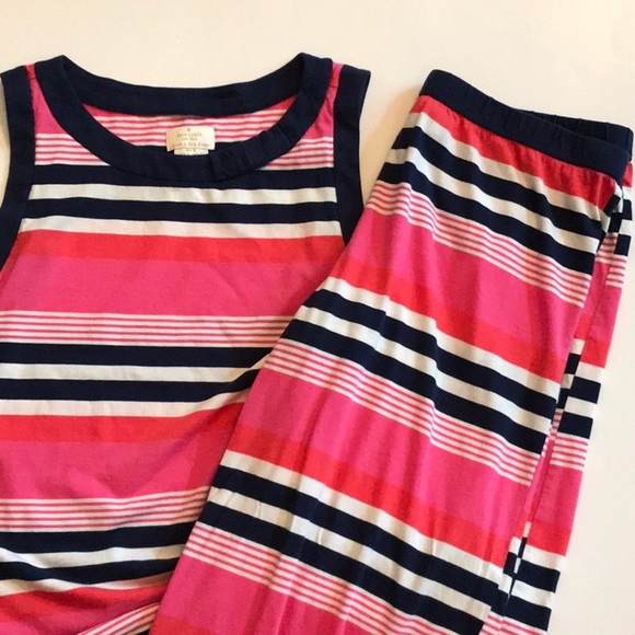 Kate Spade Pink and Navy Striped Pajama Set - Picture 1 of 12